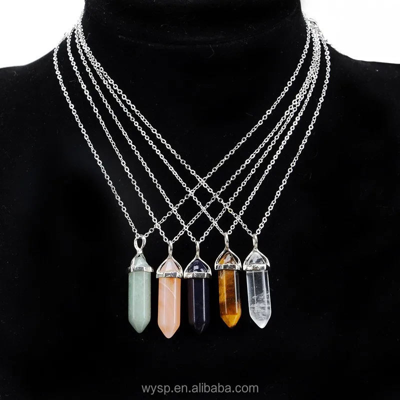 Double Point Assorted Natural Stone Pendants Necklaces Jewelry Wholesale