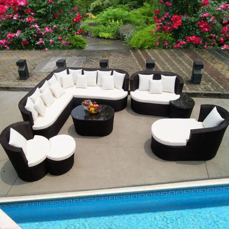 Factory direct Classic design black L shape outdoor ratan furnitures leisure sofa