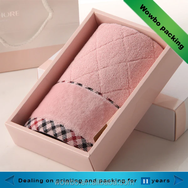 high quality cardboard paper pink towel packing gift box