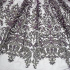 Lace Polyester African Tulle Lace Polyester Fabric Purple 3d Flower Dubai For Evening Party HY0772-5