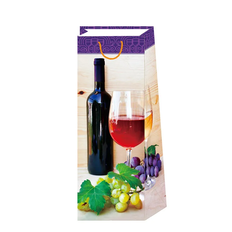 Custom Design Simple Clear One Bottle Portable Wine Paper Shopping Bag With Character