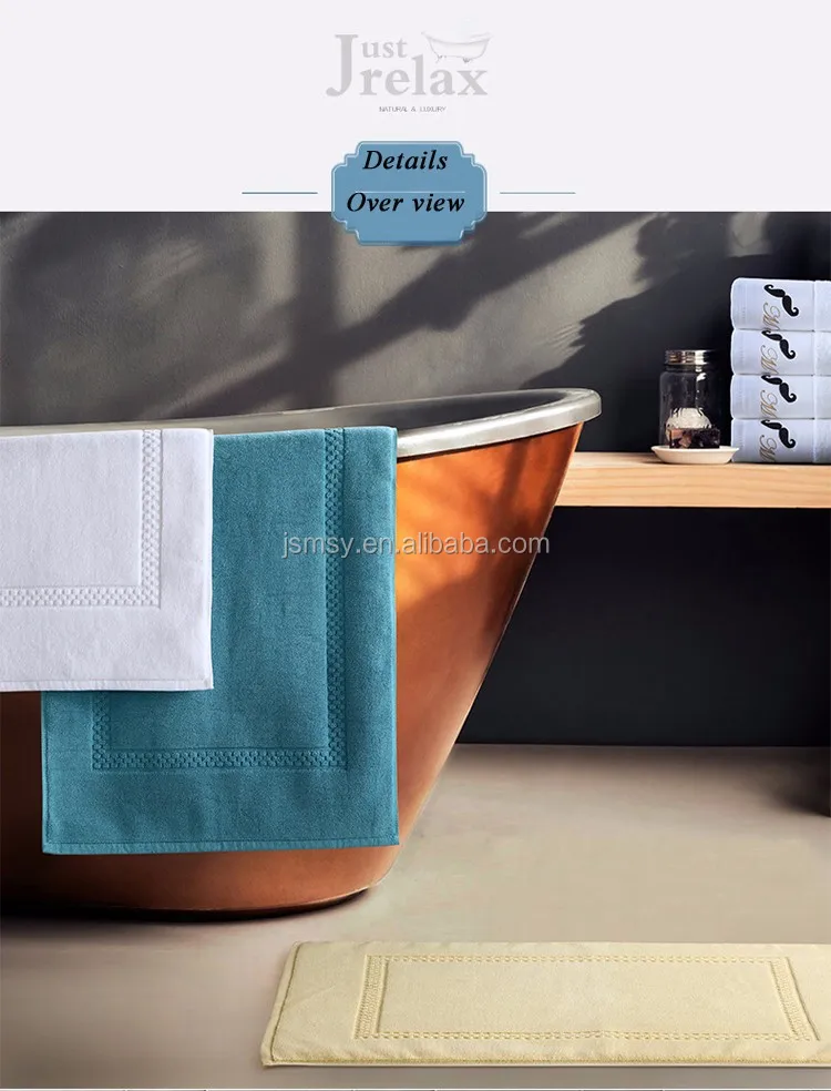 Thick hotel bath mat embossed non-slip custom jacquard logo cotton bath mat towel
