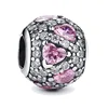 pink crystal heart round bead fit for pandora bracelet chain