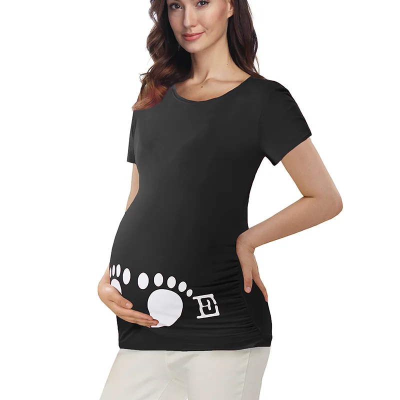 100% pamuk boy gevşek pregant t-shirt özel komik baskılı hamile siyah t shirt toptan