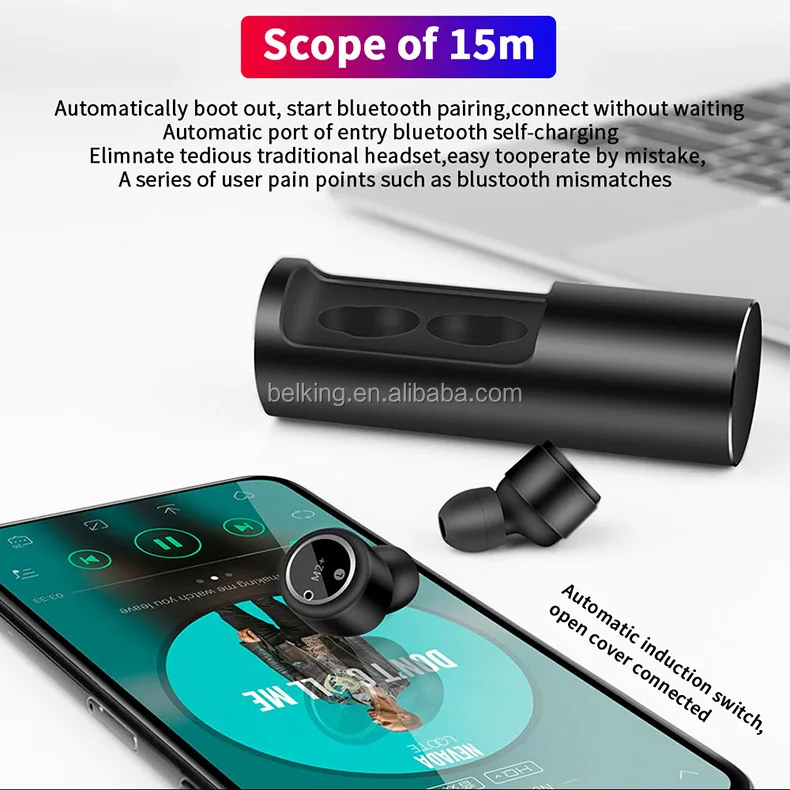 True Wireless 5.0 Bluetooth Headset IPX5 Waterproof TWS Stereo Sports Earphones Earbuds with Charging Case - ANKUX.COM