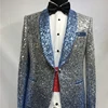 Custom Made Blue Beaded suit Tuxedo Jacket and black pant Mens Stage Wearmens Tuxedos Wedding Plus Size 4XL
