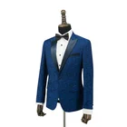 New Design Custom Slim Fit Men Blue Printed Pattern Men Wedding Tuxedo Suits