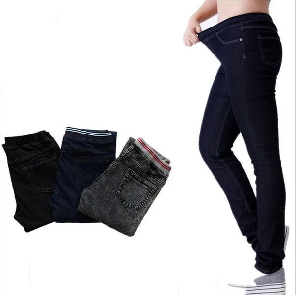 Plus Size S-6XL Elastic Waist Women Jeans Slim Fit Vintage Elastic Cotton Skinny Pencil Pants Big Long Trousers