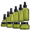 Luxury round cosmetic container frosted green glass bottle 15ml 30ml 50ml 100ml 120ml with pump cosmetic packaging jars 30g