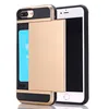 Luxury Dual Layer PC TPU And Silicone Rubber Hybrid case for iphone 7/7 plus Carrying Card & Pocket Wallet Slot sliding case