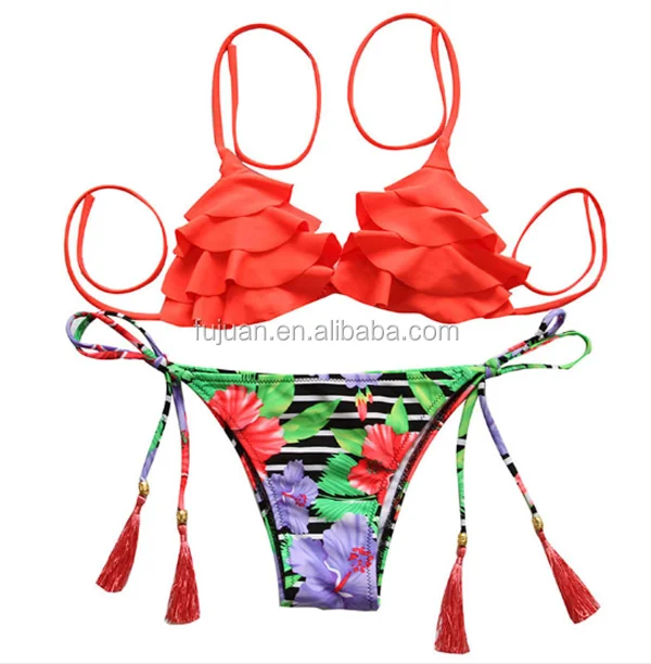 Hot Halter Colourful Lotus Leaf Brazilian Hot Sex High Quality Bikini