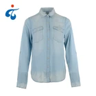 New fashionable casual washed long sleeve women denim blouse elegant