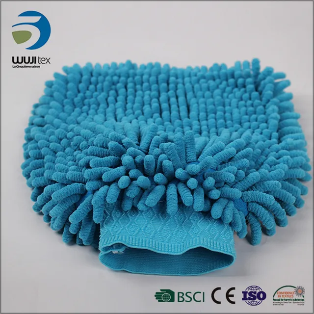 for car cleaning or other washing chenille blue wash mitt