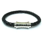 wholesale round black braid genuine leather bracelet with magnetic clasp