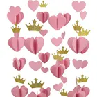 Gold Pink 3D Paper Heart Crown Garland Girl Princess Birthday Party Nursery Room Decor Balloon Tail