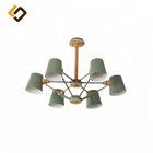 Living Room Metal Wood Modern 6 Arms Chandelier Cross Pendant Light