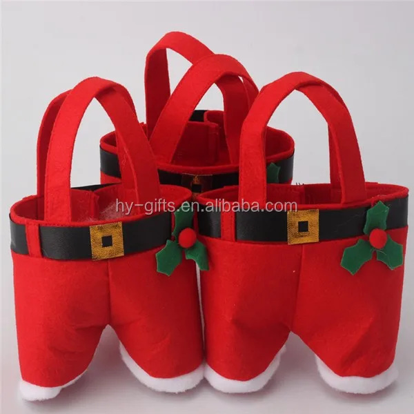 cute design christmas wine pants gift bag red felt christmas bag