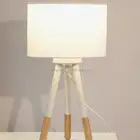 New arrival CE Approval 15.94" Contemporary tripod Wooden Table Lamp with round fabric shade black or white