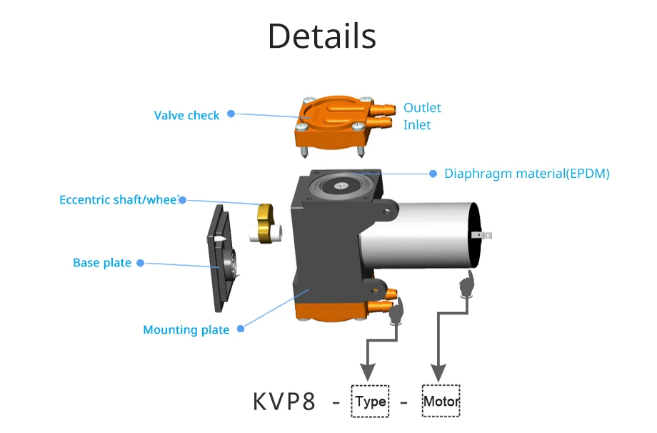 Kamoer KVP8 12V mini electric  air pump micro diaphragm vacuum pump with brush motor