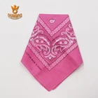 2017 New Hot Sales 100% Cotton 55*55cm Pink Color Paisley Printed Square Bandana Neckerchief For Girls