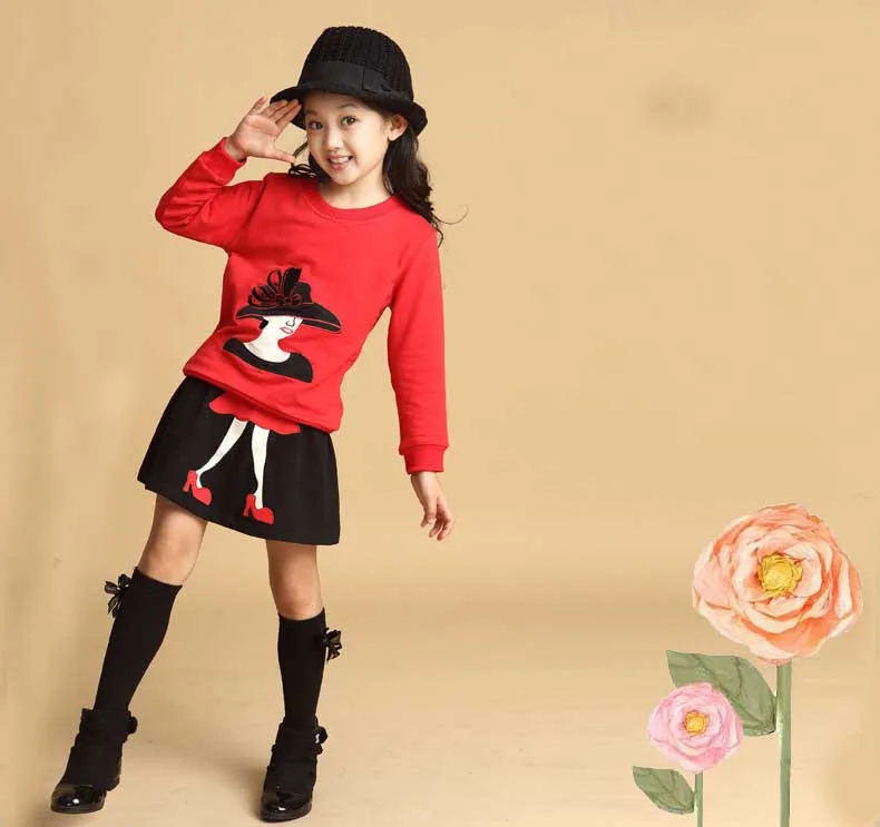 2Pcs/set New kids clothes girls clothing sets baby girl cartoon t-shirt skirt children girl dress clothes winter warm 8-16 years