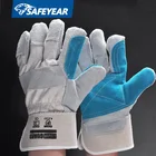 Blue Cow Leather Safety Gloves With Reinforced Palm For Mechanic, CE Quality