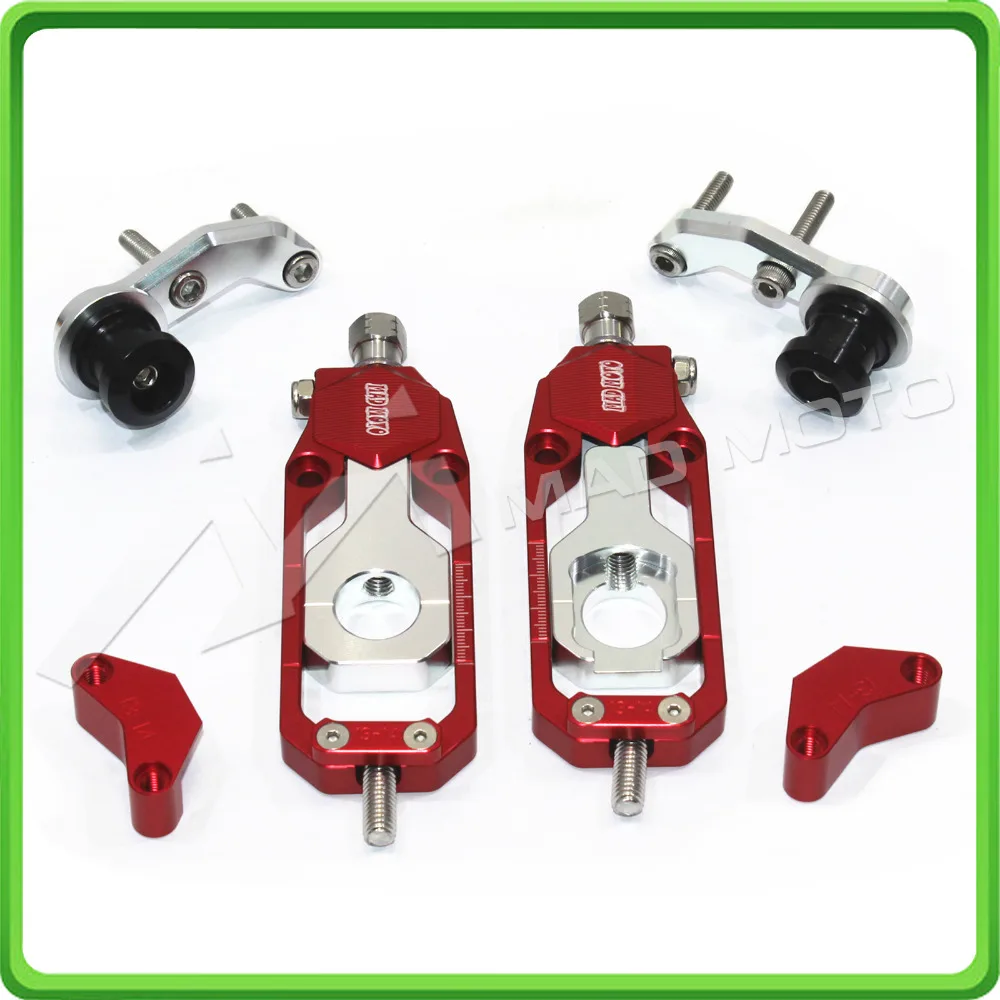 Motorcycle Chain Tensioner Adjuster with paddock bobbins kit for Kawasaki Ninja ZX10R ZX-10R ZX 10R 2008 2009 2010 Red&Silver (11)