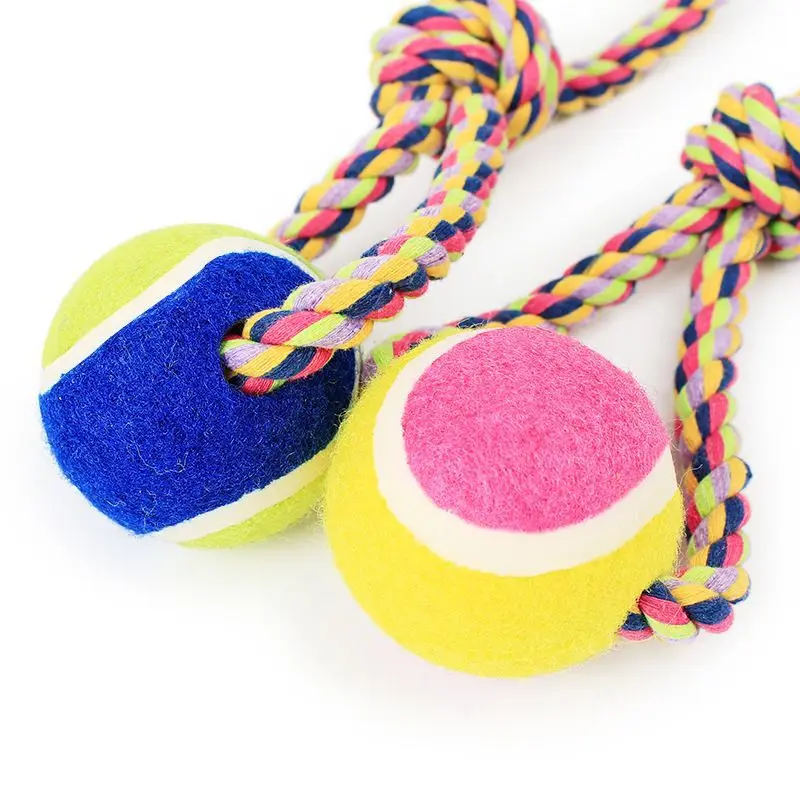 Pet color strands of cotton rope with double ball eight large dog figure 8 with Double Tennis wholesale