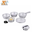 Hot sale 8 Pcs picnic lunch box Aluminum Camping cook kit with alcohol burner