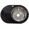 Tempered glass single bowl kitchen sink with drain board