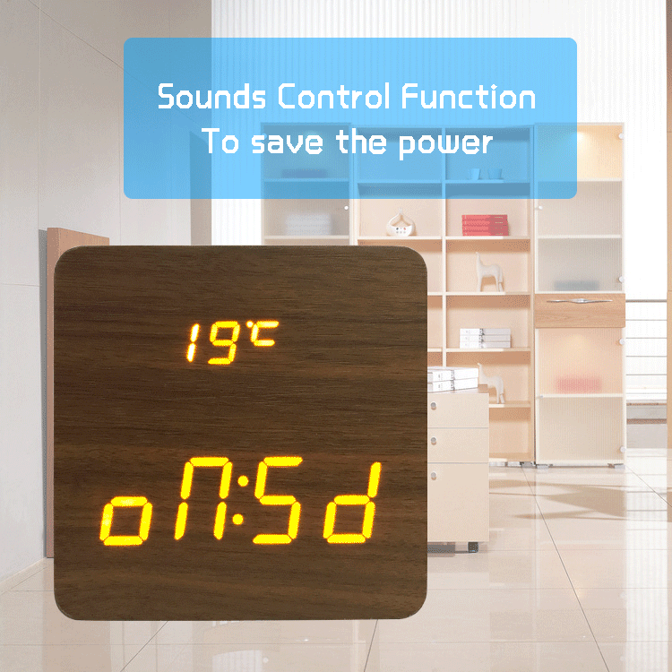 led digital alarm wooden clock