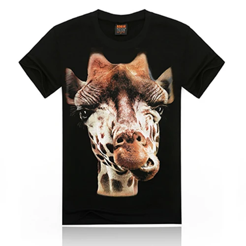 Free Shipping 2015 Fashion Men's Novelty Cotton Giraffe 3D Printing T-shirt Whlesale Hot Sale Short Sleeve 3D Tees For Men