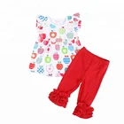Custom casual ruffle tank top cotton kindergarten outfits summer apple top with white stripes