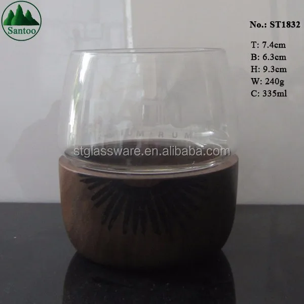 11oz strong wine glass cup with customized wood base for bar and