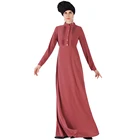 Muslim Front Pleat With Beading Button Crepe Design Dress With Belt Islamic Women Clothing