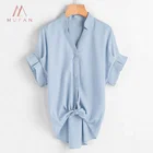 Plus Size 5XL Women Short Sleeve V Neck Button Down Casual Blouse Tops