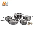 Hot Sell 10 Pcs Tri-ply stainless steel Straight Shape Cook Pots Kitchen Set