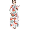 Wholesale Women New Fashion Turn Down Collar Long Sleeve Button Front Abstract Print Maxi Dress