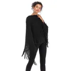 Custom Winter Irregular Batwing Sleeve Knitted Sweater Cloak Tassel Crochet Shawl For Woman Guangzhou