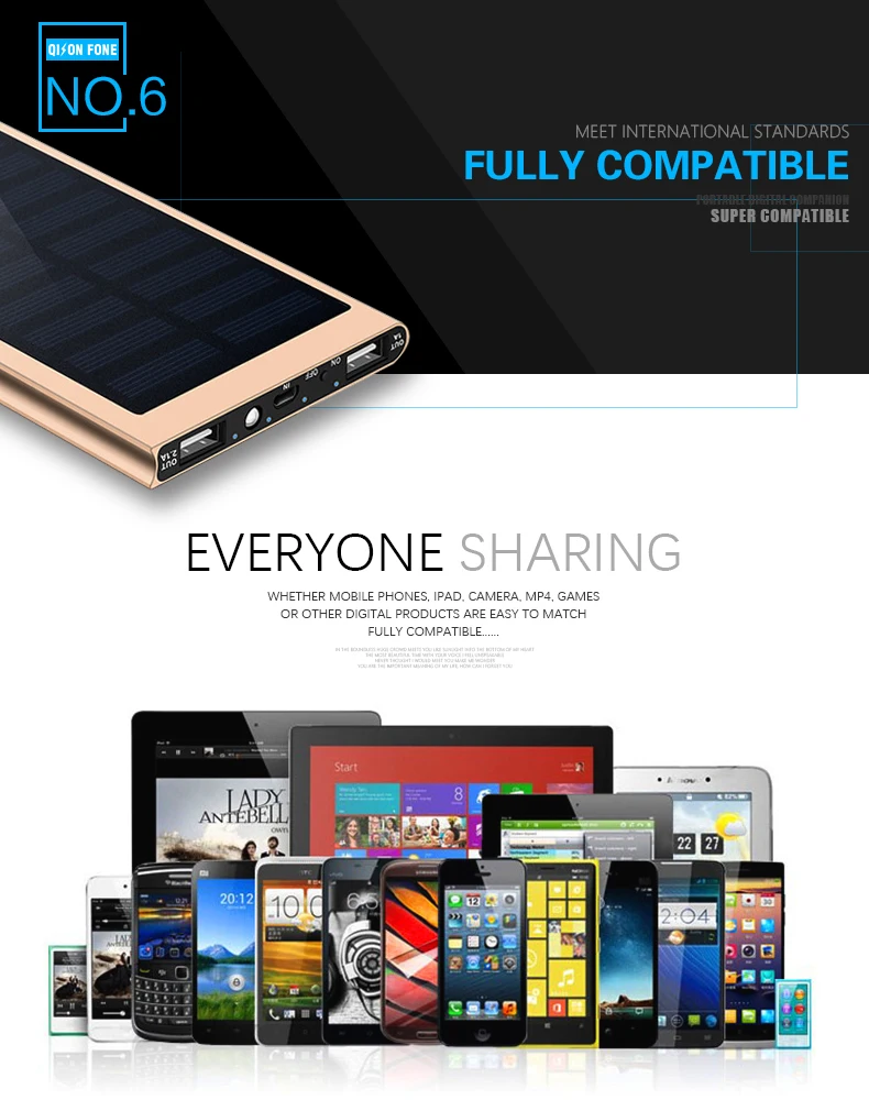 mobile charger 20000 mAh portable solar power bank with led light - ANKUX.COM