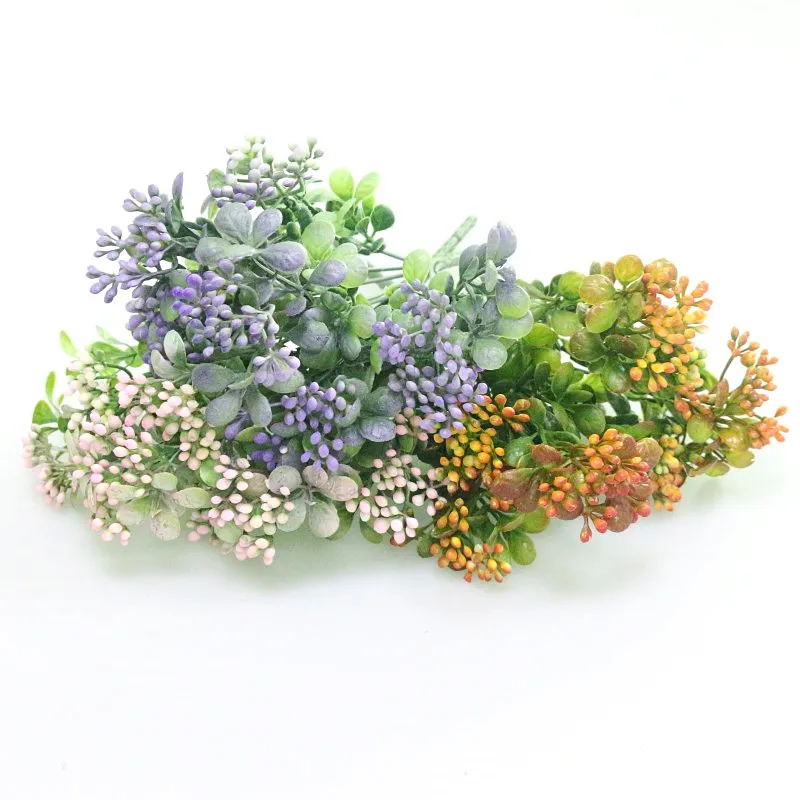 Flone Green Artificial Flower Simulation Milan Small Bouquet Plastic Plant Flowers For Wedding Home Office Party Decoration Art (9)