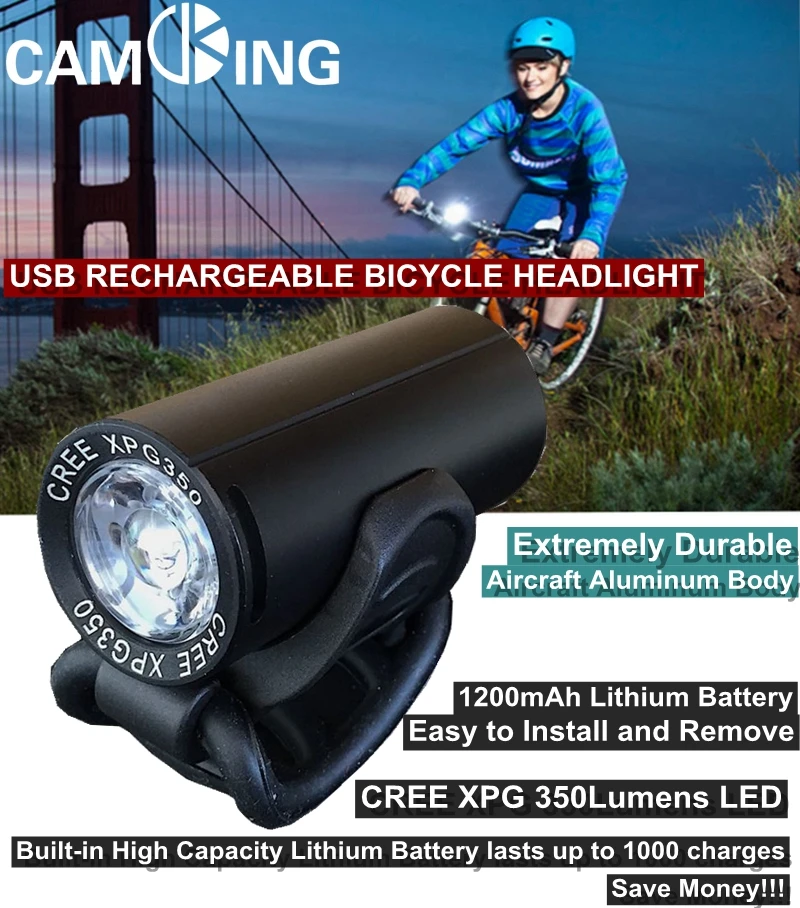 高功率 3w led 铝 usb 充电自行车头灯 cree 大灯,安装框架自行车 led