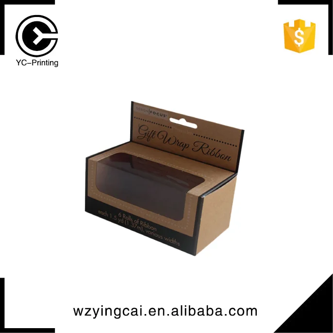small brown wrap ribbon kraft paper gift box with clear window