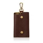 Genuine leather key case durable small keychain holder in brown leather keycase with key clip
