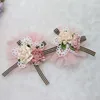 100% polyester hand made carnation garment bow with lace