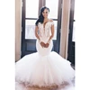 Pure White Mermaid Wedding Dress Lace Illusion Long Sleeves Wedding Gown Bridal Wear
