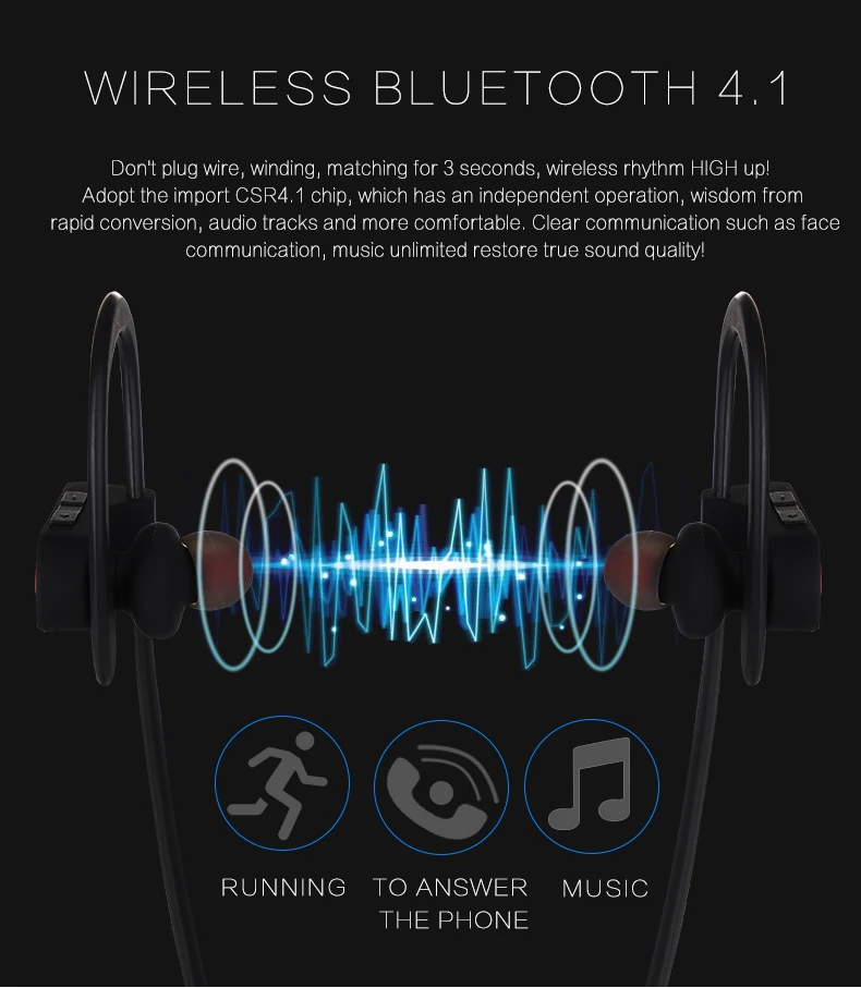 Sweatproof noise cancelling BT 4.1 sports wireless BT earphone stereo earbud headset headphone - ANKUX.COM