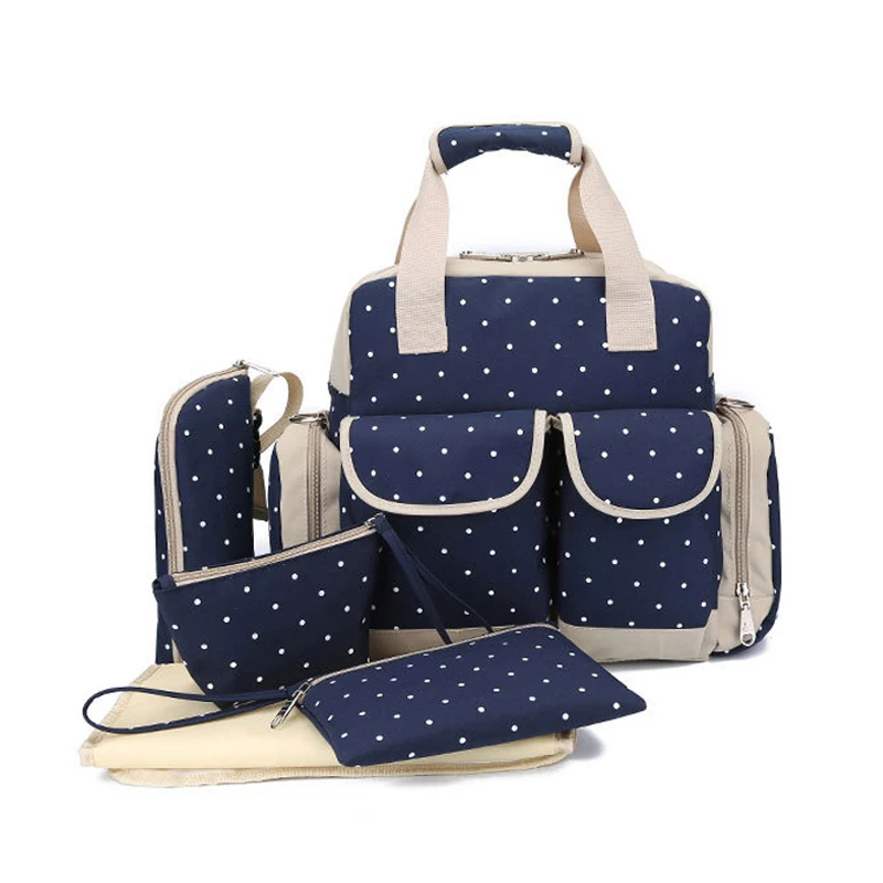 5 PcsSet Baby Diaper Bag Large Capacity Oxford Dot Nappy Backpack Waterproof Mummy Maternity Nursing Designer Mochila BB6019 (1)