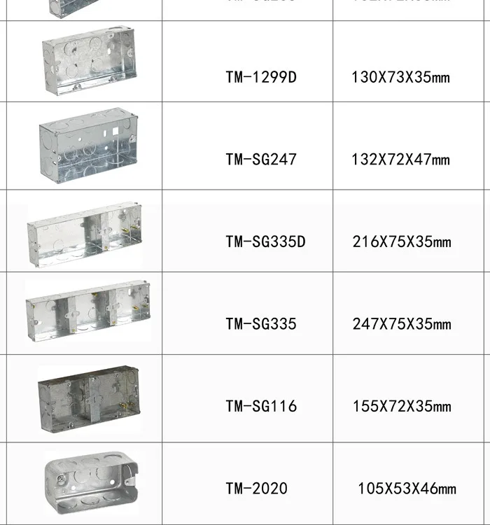 3 3 3 6 35mm 47mm Deep Electrical Galvanized Steel Outlet Metal Switch 