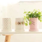 Cheap price table decorative home goods gold decal ceramic flower pot with tray